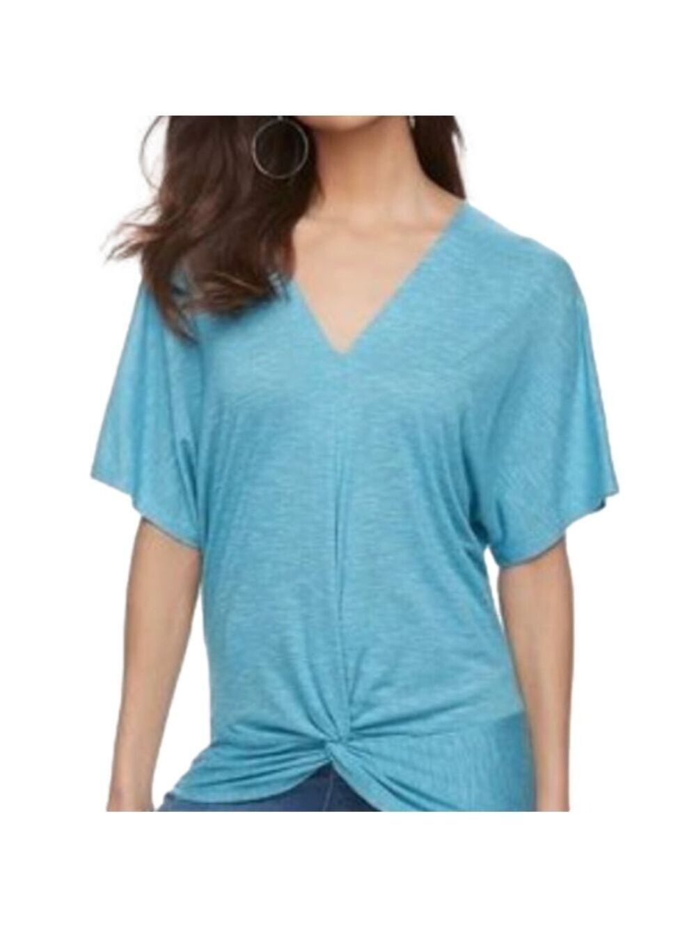 Juicy Couture Heathered Blue V-Neck Twist Waist Short Sleeve Shirt Size Medium